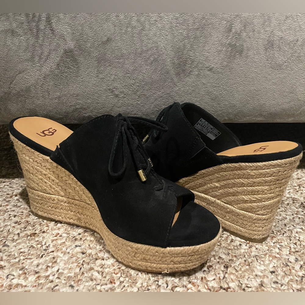 Ugg Womens Giorgia Wedge Platform Espadrille WEDGE Slide Heels Black